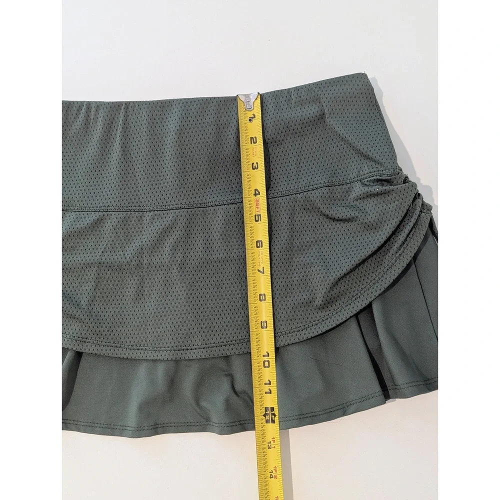 Lucky In Love Womens Medium Army Green Mesh Tiered Ruched Athletic Tennis Skort